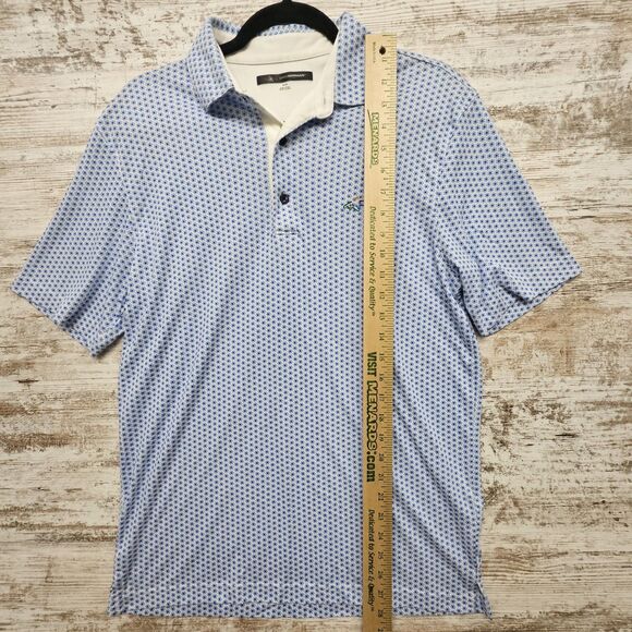 Greg Norman Polo Shirt Mens Medium Blue Golf Activewear Fishing Beach Shark - Picture 6 of 8